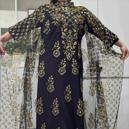 Crystal Beaded Cape Overlay Abaya Set (MA427)