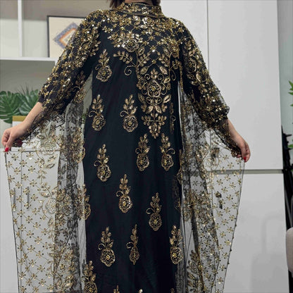 Crystal Beaded Cape Overlay Abaya Set (MA427)