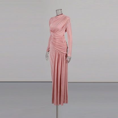 Diagonal Ruched Maxi Dress(MS467)