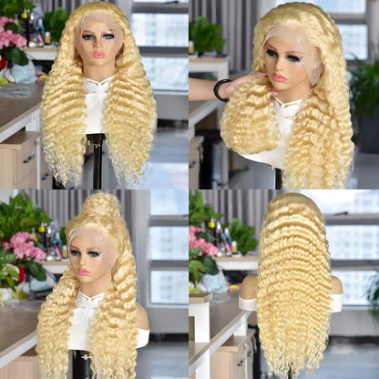 Blonde Wig Human Hair Deep Wave 13x6 Hd Lace Frontal Wig 250 Density Brazilian Front Wigs Pre Plucked 613 Curly Human Hair Wigs