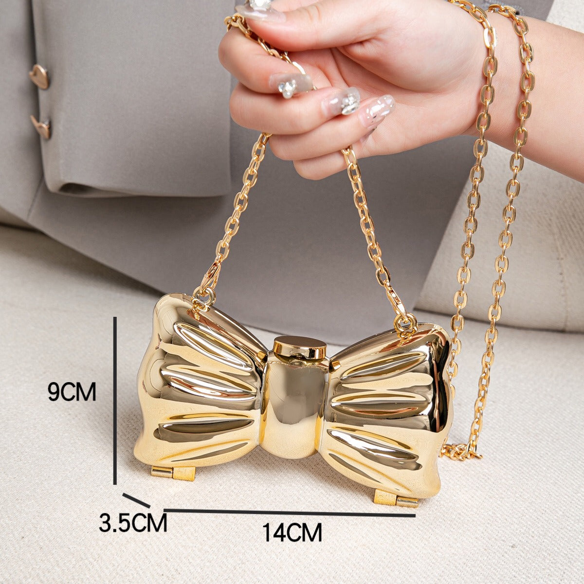 Women's Luxury Designer Bow Acrylic Clutch Bag with Chain Mini Crossbody Handbag for Party Evening Gold Silver Bags for Woman