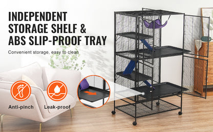 SucceBuy 64.6" Rolling Metal Ferret Cage Large 4-Tier Critter Nation Cage Small Animal Cage for Rats Hamster Guinea Chinchilla