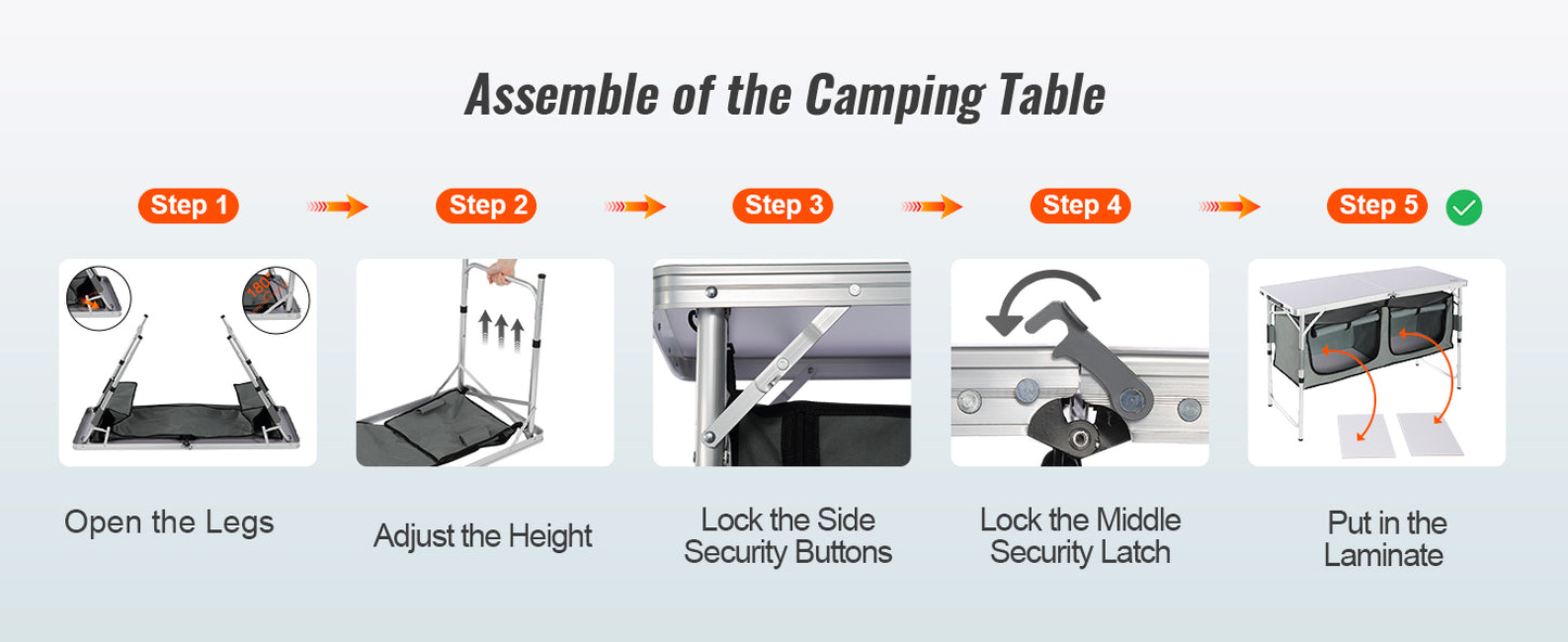 SucceBuy Camping Kitchen Table Quick Set-up Folding Camping Table MDF Camping Table for Outdoor Picnics BBQ Camping RV Traveling