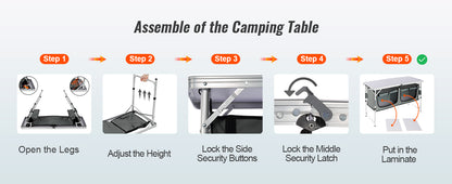 SucceBuy Camping Kitchen Table Quick Set-up Folding Camping Table MDF Camping Table for Outdoor Picnics BBQ Camping RV Traveling