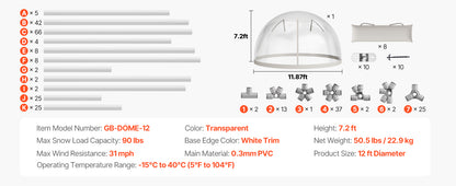 SucceBuy Garden Dome Tent Weatherproof Geodesic Dome Greenhouse with Window PVC Igloo Tents for Backyard Patios Camping Party