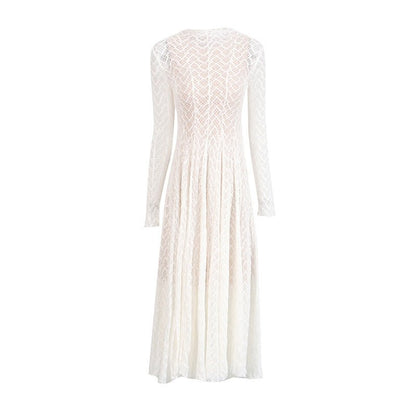 Geometric Lace Mock Neck Maxi Dress (MS397)