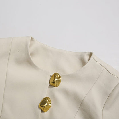 Gold Button Blazer & Straight Leg Pants Set (MS398)