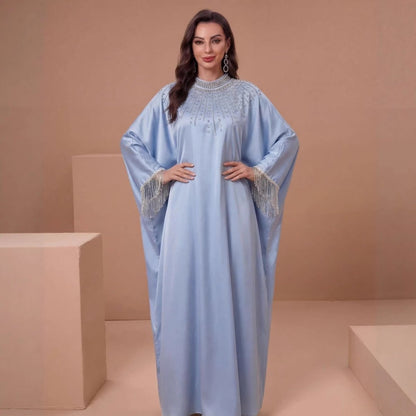 Hand-Beaded Crystal Bodice Satin Kaftan (MA420)