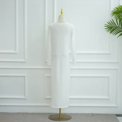 Hollow-Out Knit Open Abaya Cardigan with Waist Belt(MOA315)