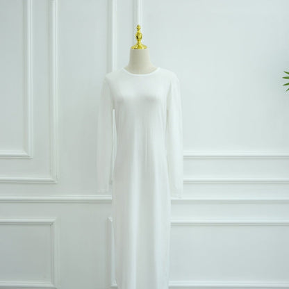 Hollow-Out Knit Open Abaya Cardigan with Waist Belt(MOA315)