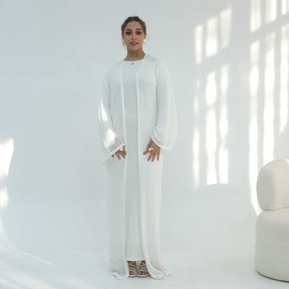 Hollow-Out Knit Open Abaya Cardigan with Waist Belt(MOA315)