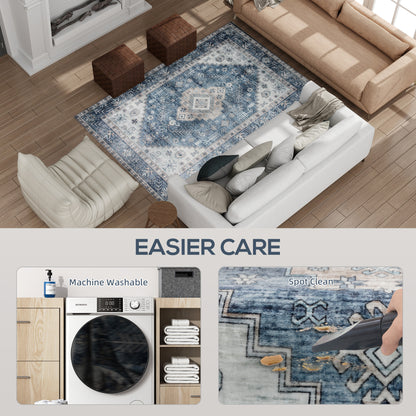 Machine Washable Area Rug, 4'x6' Vintage Oriental Medallion Distressed Rugs Soft Printed Floor Mat, Blue