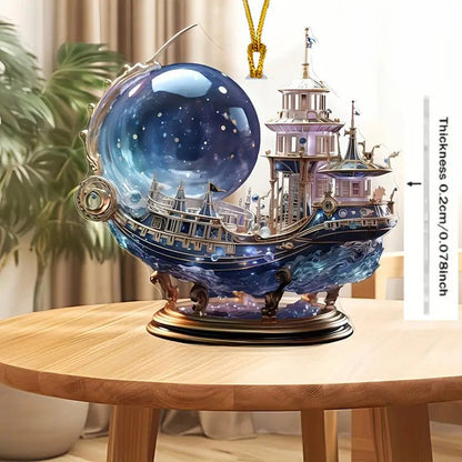 Islamic Crescent with Islamic Motifs Acrylic Desktop Ornament (MAC398)