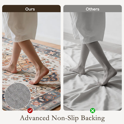 Machine Washable Area Rug, 4'x6' Vintage Oriental Medallion Distressed Rugs Soft Printed Floor Mat, Tawny Brown