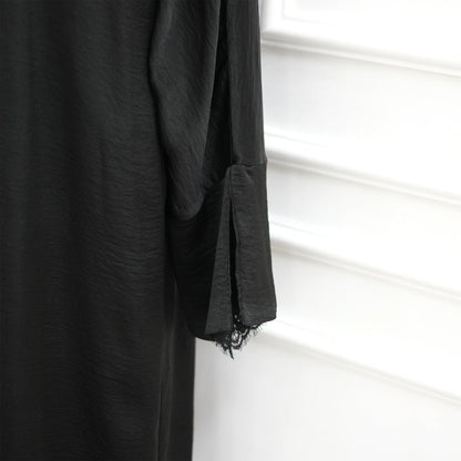Lace Cuff Crinkle Open Abaya(MOA328)