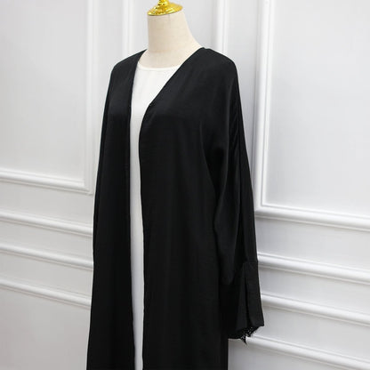 Lace Cuff Crinkle Open Abaya(MOA328)