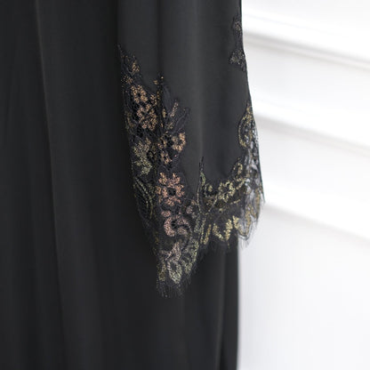 Lace-Panel Flared-Sleeve Open Abaya with Pockets(MOA332)