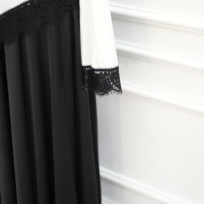 Lace Trim Contrast Panel Satin Top(MS407)