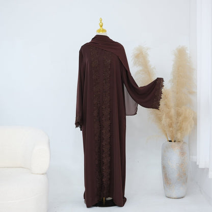 Lace-Trim Nida 3-Piece Abaya Set(MOA330)