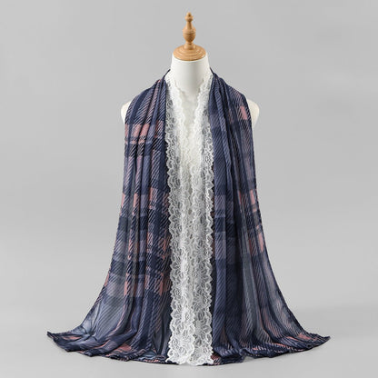 Lace Trim Print Hijab Shawl(MH224)