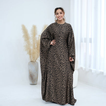 Leopard Print Batwing Maxi Dress(MA450)