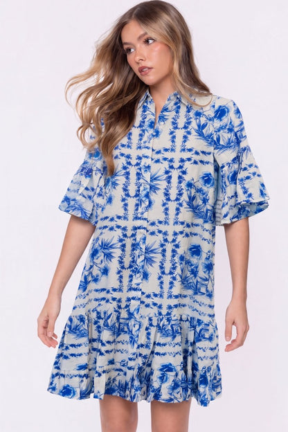 Lola Dress (White Blue)