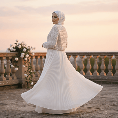 Luxury Pearl Beaded Diamond Grid Jacket & Pleated Dress Set(MS403)