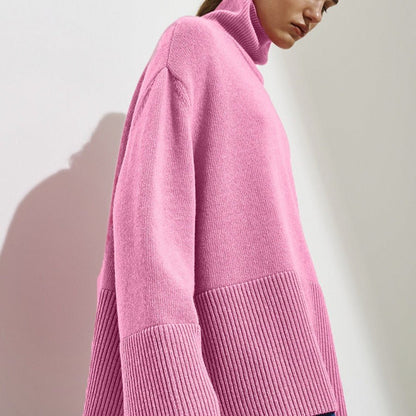 Oversized Turtleneck Sweater with Side Slits(MS251)