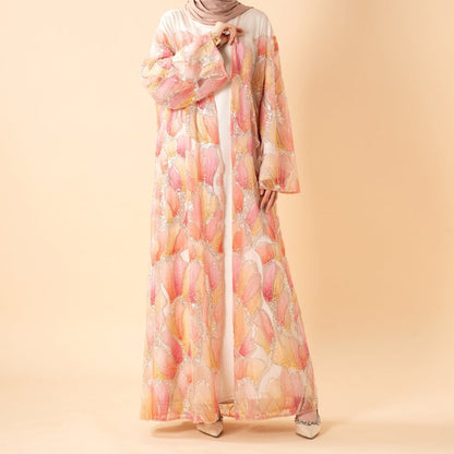 Petal Glow Hand-Embroidered Open Abaya — Secret Garden Series (MOA295)
