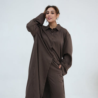 Pinstripe Oversized Shirt & Wide-Leg Trouser Set(MS452)