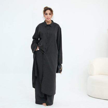 Pinstripe Oversized Shirt & Wide-Leg Trouser Set(MS452)