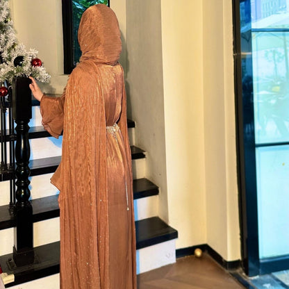 Pleated Cape Sleeve Abaya Maxi Dress(MA430)