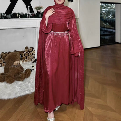 Pleated Cape Sleeve Abaya Maxi Dress(MA430)