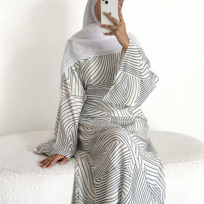 Printed Washed-Crinkle Bell Sleeve Maxi Dress(MS474)