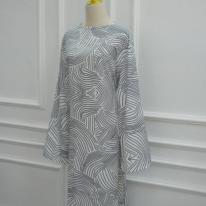 Printed Washed-Crinkle Bell Sleeve Maxi Dress(MS474)