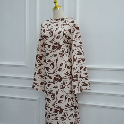 Printed Washed-Crinkle Bell Sleeve Maxi Dress(MS474)