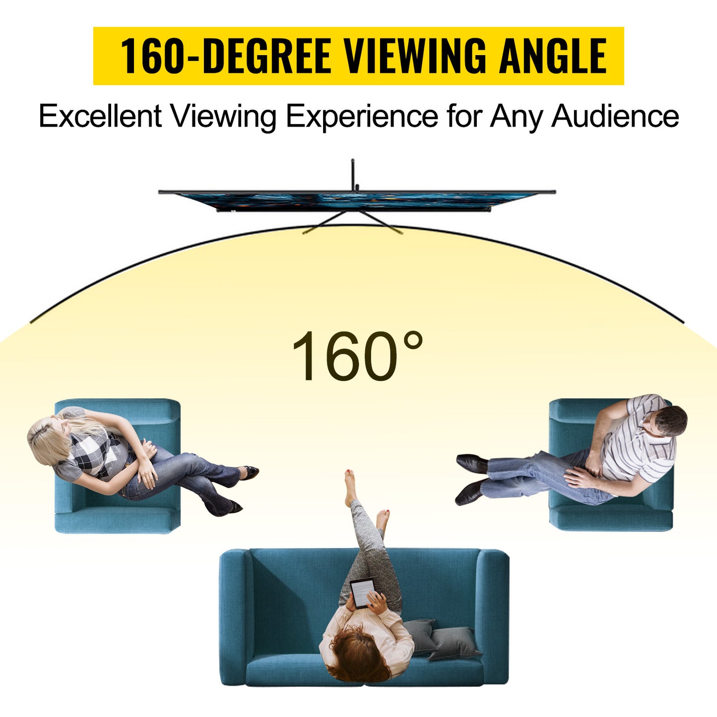 SucceBuy 100 Inch Tripod Projector Screen with Stand 16:9 4K HD Portable Projection Home Cinema for Indoor & Outdoor Projection