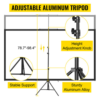 SucceBuy 100 Inch Tripod Projector Screen with Stand 16:9 4K HD Portable Projection Home Cinema for Indoor & Outdoor Projection