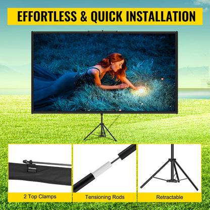SucceBuy 100 Inch Tripod Projector Screen with Stand 16:9 4K HD Portable Projection Home Cinema for Indoor & Outdoor Projection