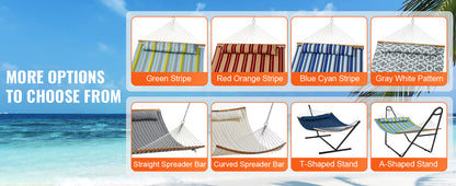 SucceBuy Two Person Hammock with Stand Included Double Hammock with Curved Spreader Bar and Detachable Pillow and Portable Bag