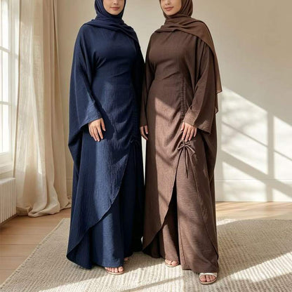 Ruched Drawstring Batwing Top & Wide-Leg Trousers Co-ord Set(MS478)