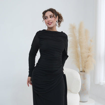 Ruched Maxi Dress with Cape(MS434)
