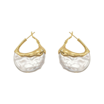 Sculpted Pearl Drop Hoop Earrings (MAC415)