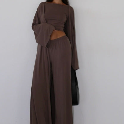 Three-Piece Cape Cardigan Set | Crop Top & Wide-Leg Pants Outfit(MS258)