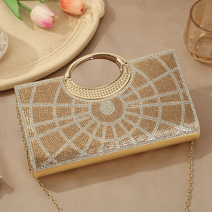 Vintage Large Circular Handle Rhinestone Sparkly Clutch Bag(MAC430)