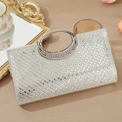 Vintage Large Circular Handle Rhinestone Sparkly Clutch Bag(MAC430)