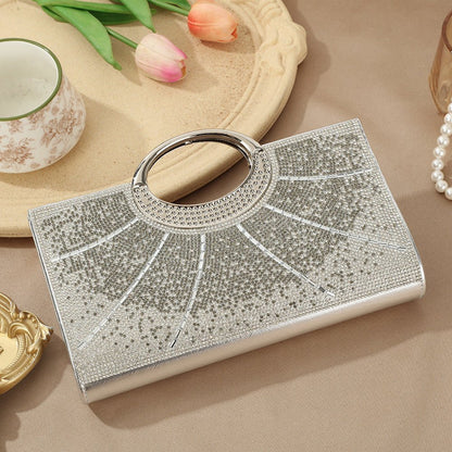 Vintage Large Circular Handle Rhinestone Sparkly Clutch Bag(MAC430)