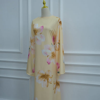 Watercolour Floral Washed-Crinkle Wide-Sleeve Maxi Dress(MS473)
