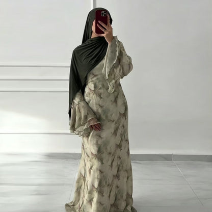Watercolour Print Double-Layer Flared-Sleeve Maxi Dress(MS479)